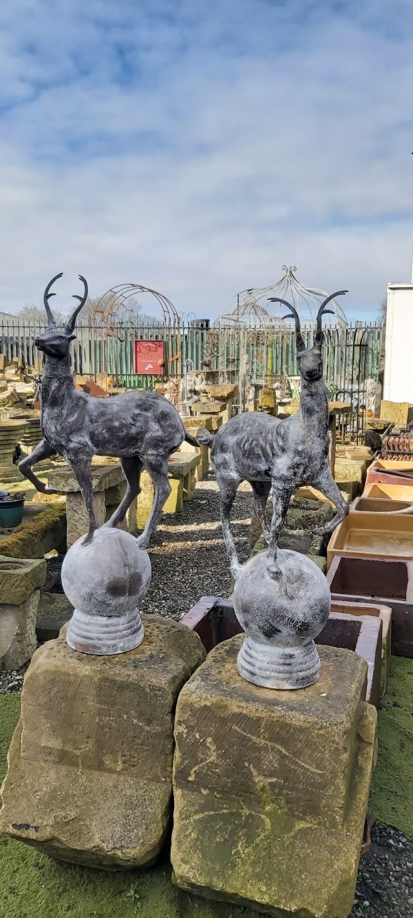 Pair of Cast Iron Stags on Balls | Yorkshire Stone Reclamation & Garden