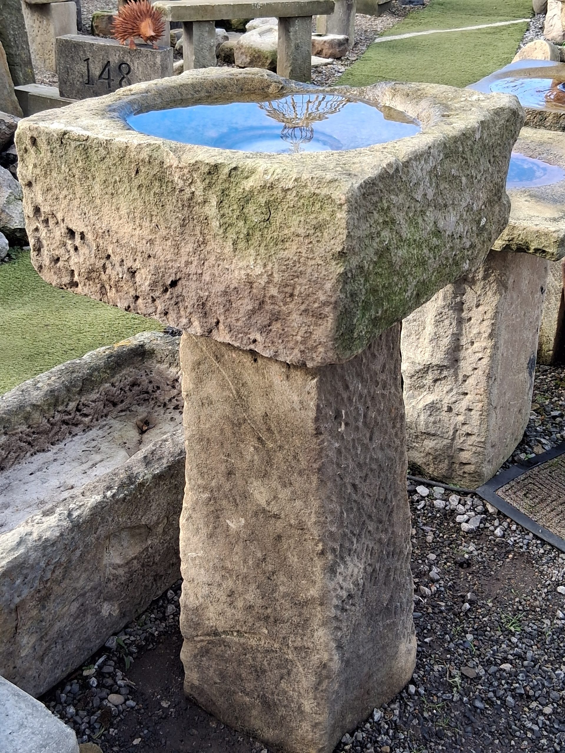 Tall Yorkshire Stone Birdbath